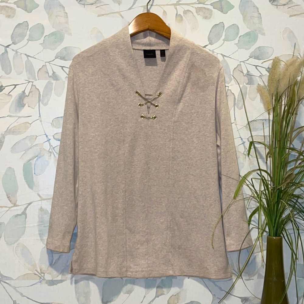 Tan Raefella Quarter Sleeve Top w/ Brass Lace-up